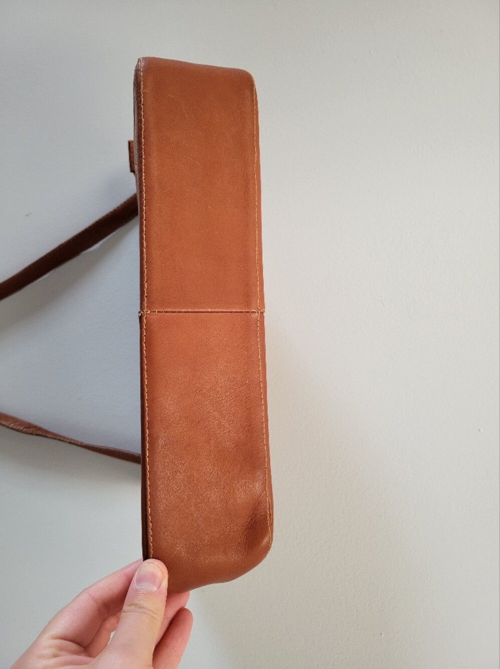 Genuine Leather Orange Brown Baguette Shoulder Bag 7" x 12.5" x 3" - Picture 3 of 14